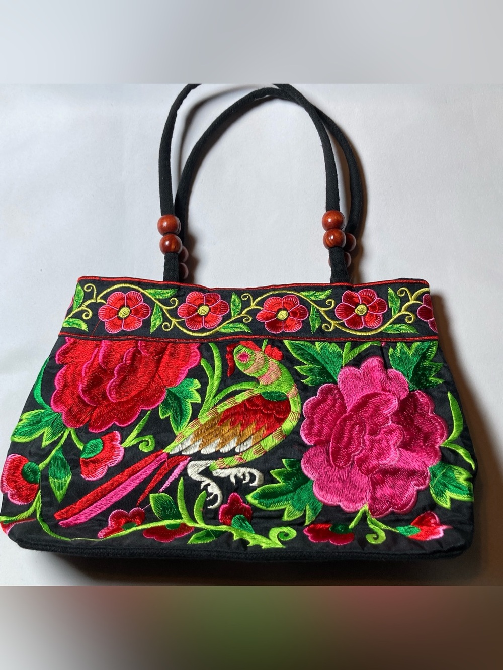 Vintage Boho Embroidered Tote Bag with “Love Birds” & Florals Bohemian Indie